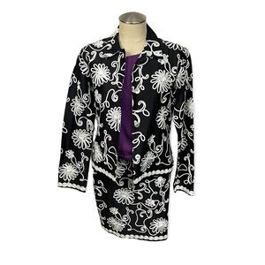 Black & White Floral Skirt Set with Jacket